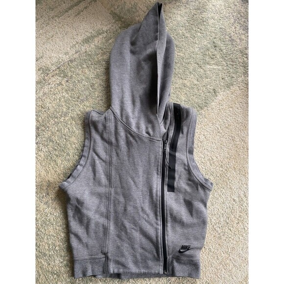 Nike Tech Fleece Womens Sz M Vest Hoodie Summit Gray Black Running Training - Picture 1 of 8